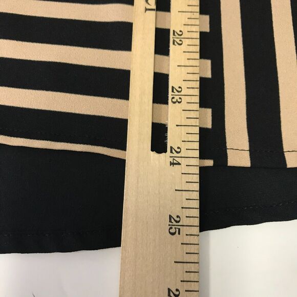 Ann Taylor Top Womens Small Black Tan Stripe Long Sleeve Button Cuff Round Neck - Picture 9 of 9